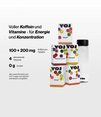 Alle Geschmacksrichtungen und Flasche mit schwarzer Deckel.