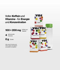 Alle Geschmacksrichtungen und Flasche mit grünem Deckel.