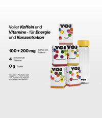 Alle Geschmacksrichtungen und Flasche mit gelber Deckel.