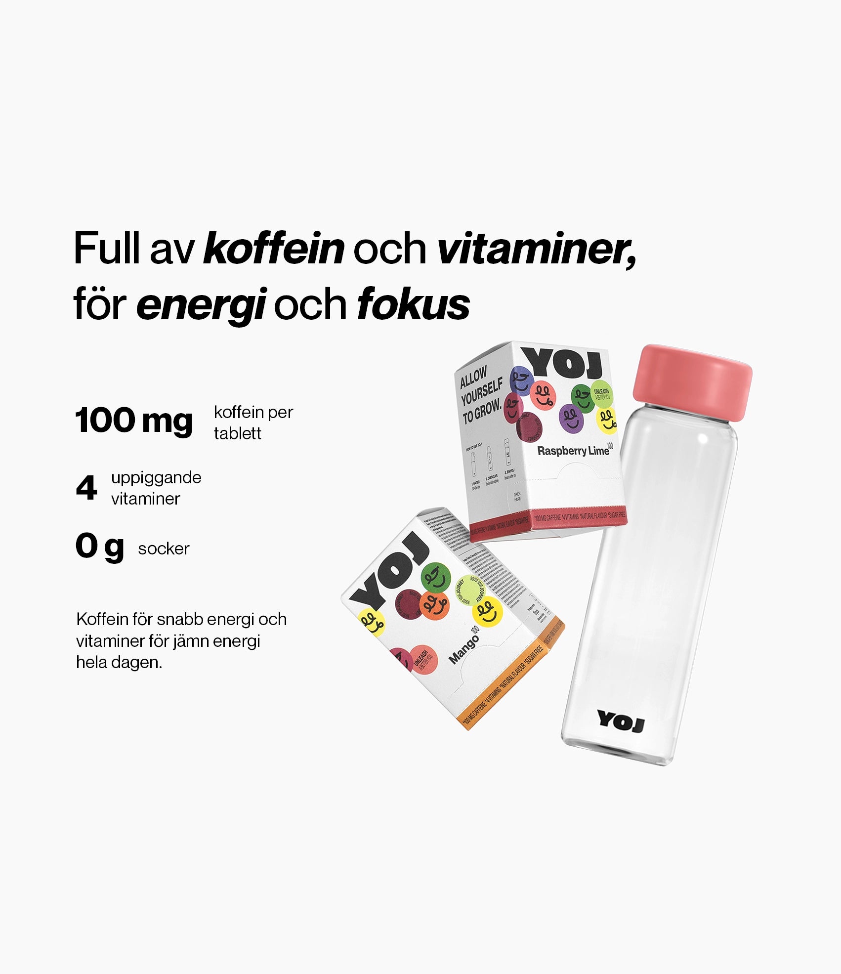 Alla smaker med 100 mg och flaska med rosa lock