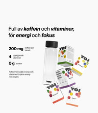 Alla smaker med 200 mg koffein och flaska med svart lock