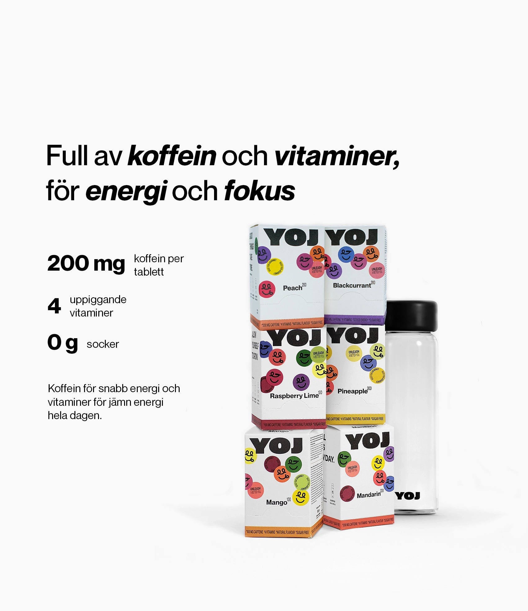 Alla smaker och flaska med svart lock