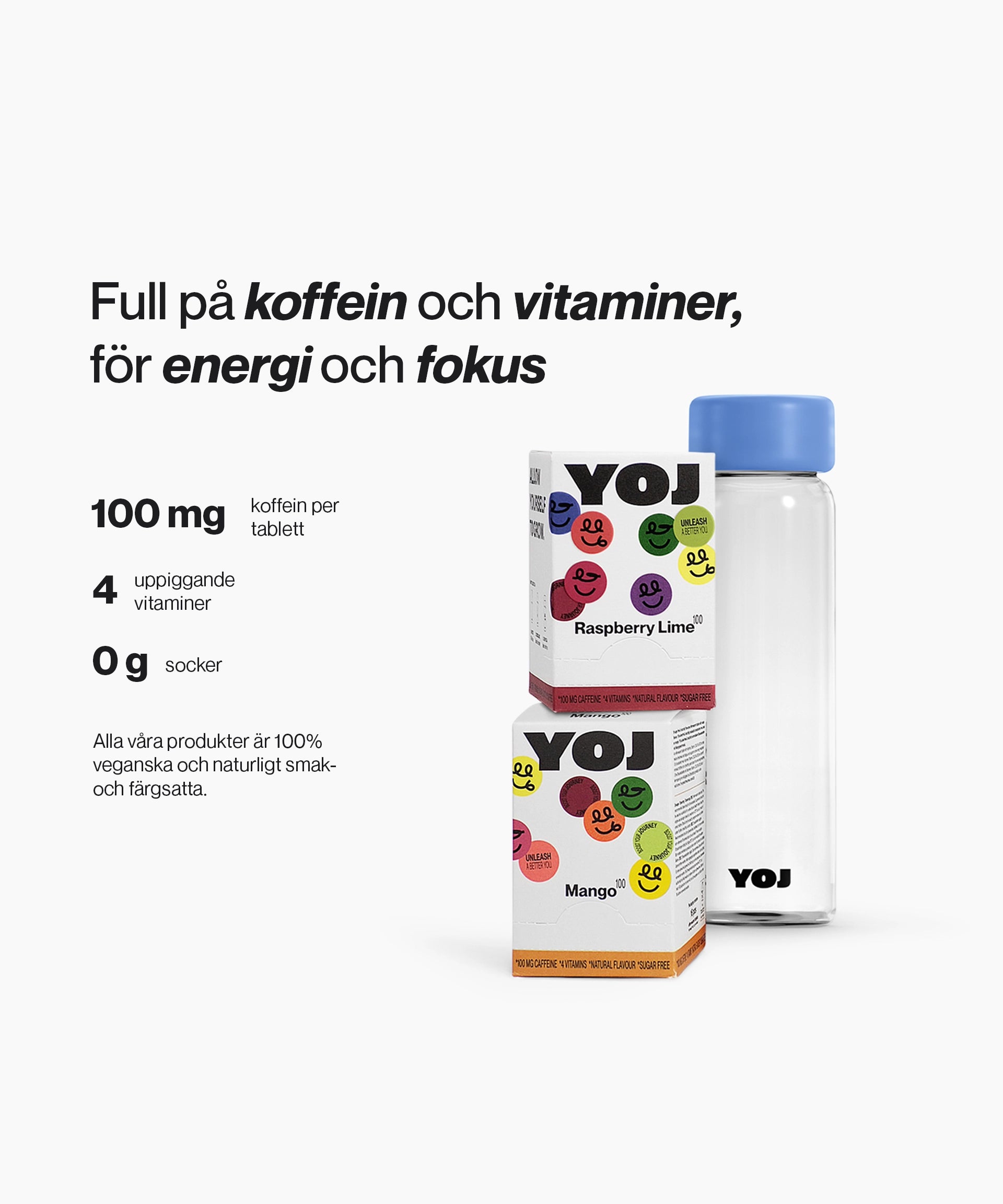 Alla smaker med 100 mg och flaska med blått lock