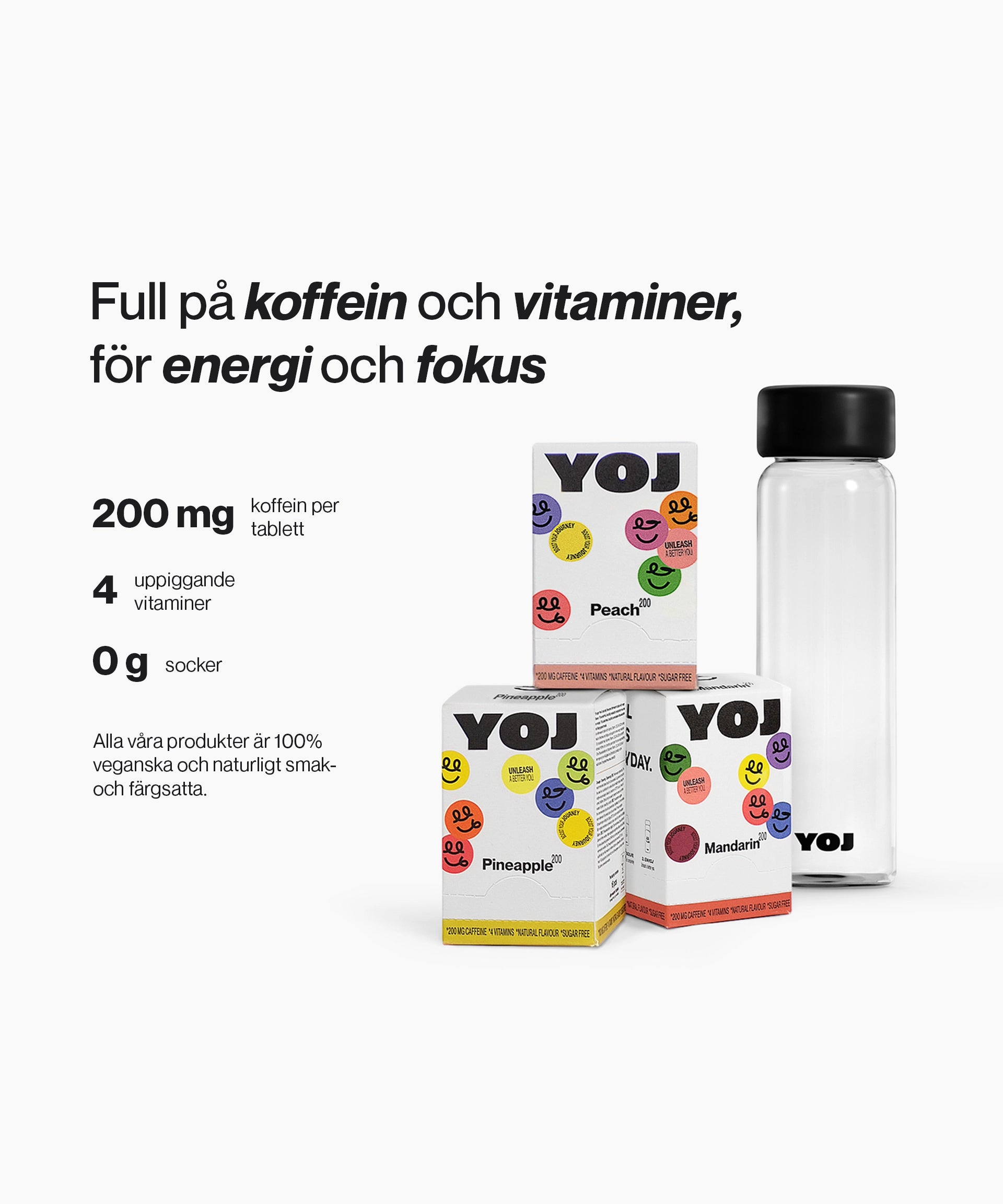 Alla smaker med 200 mg och flaska med svart lock