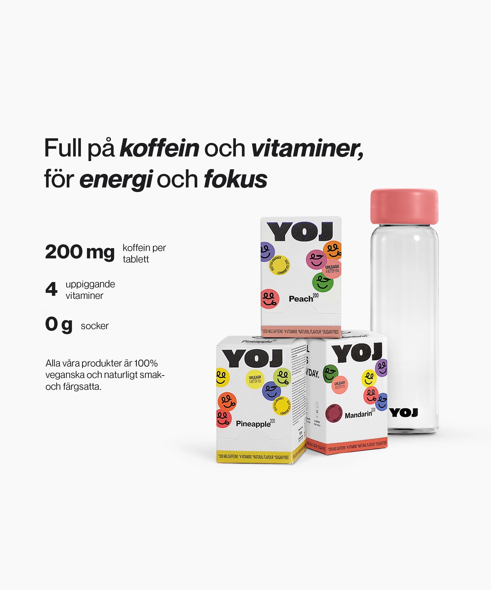 Alla smaker med 200 mg och flaska med rosa lock