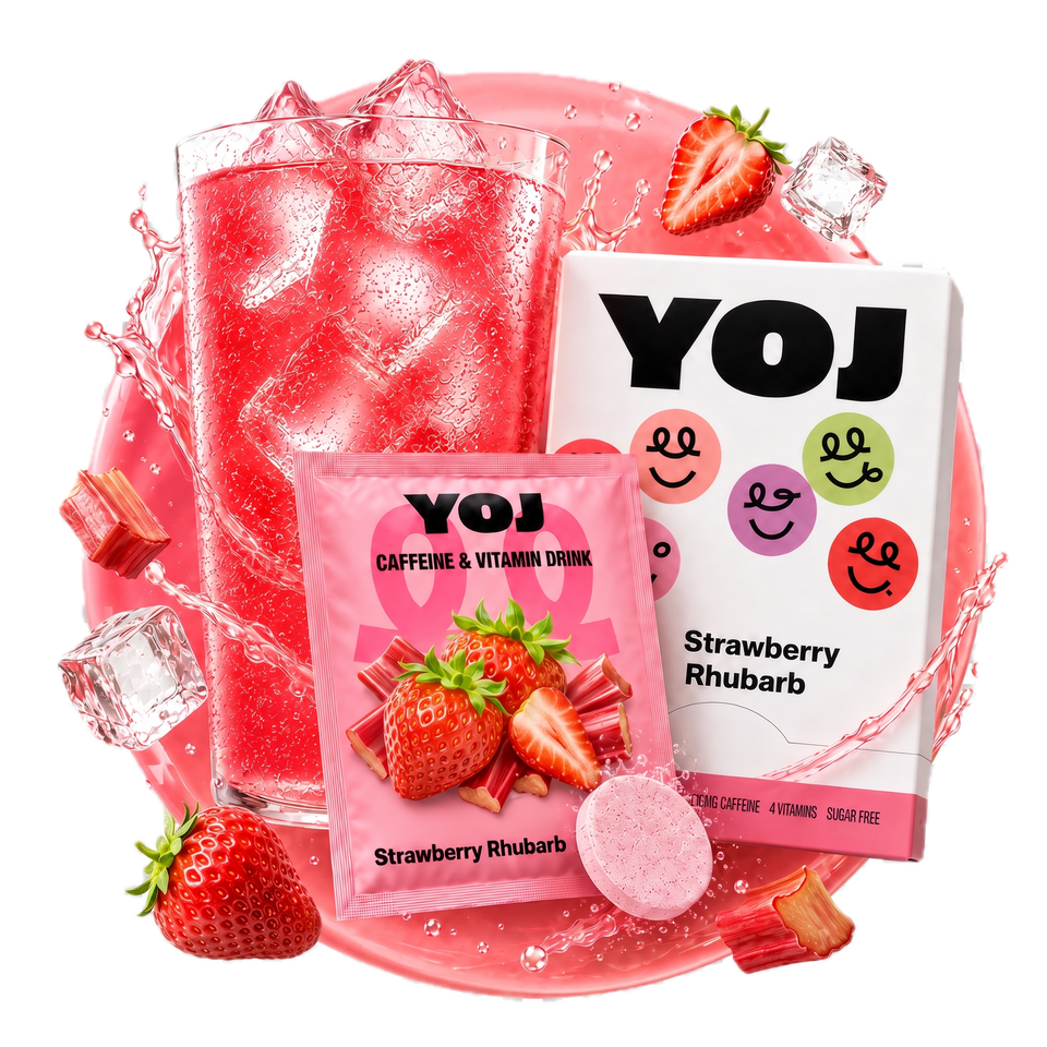 YOJ Strawberry Rhubarb caffeine drink